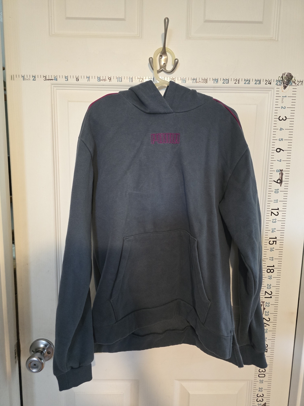 Puma Youth Hooded Sweatshirt in Slate Blue with Pink Accents
